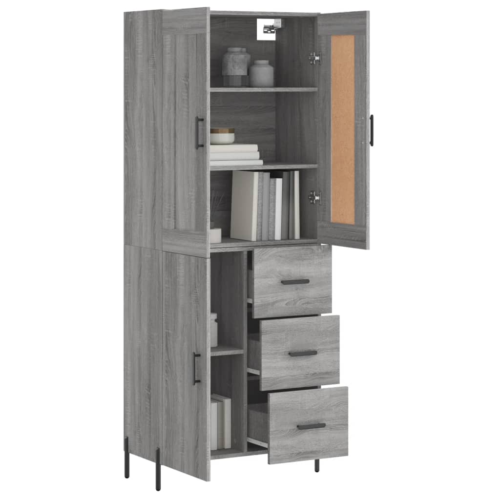 Highboard Grau Sonoma 69,5x34x180 cm Holzwerkstoff