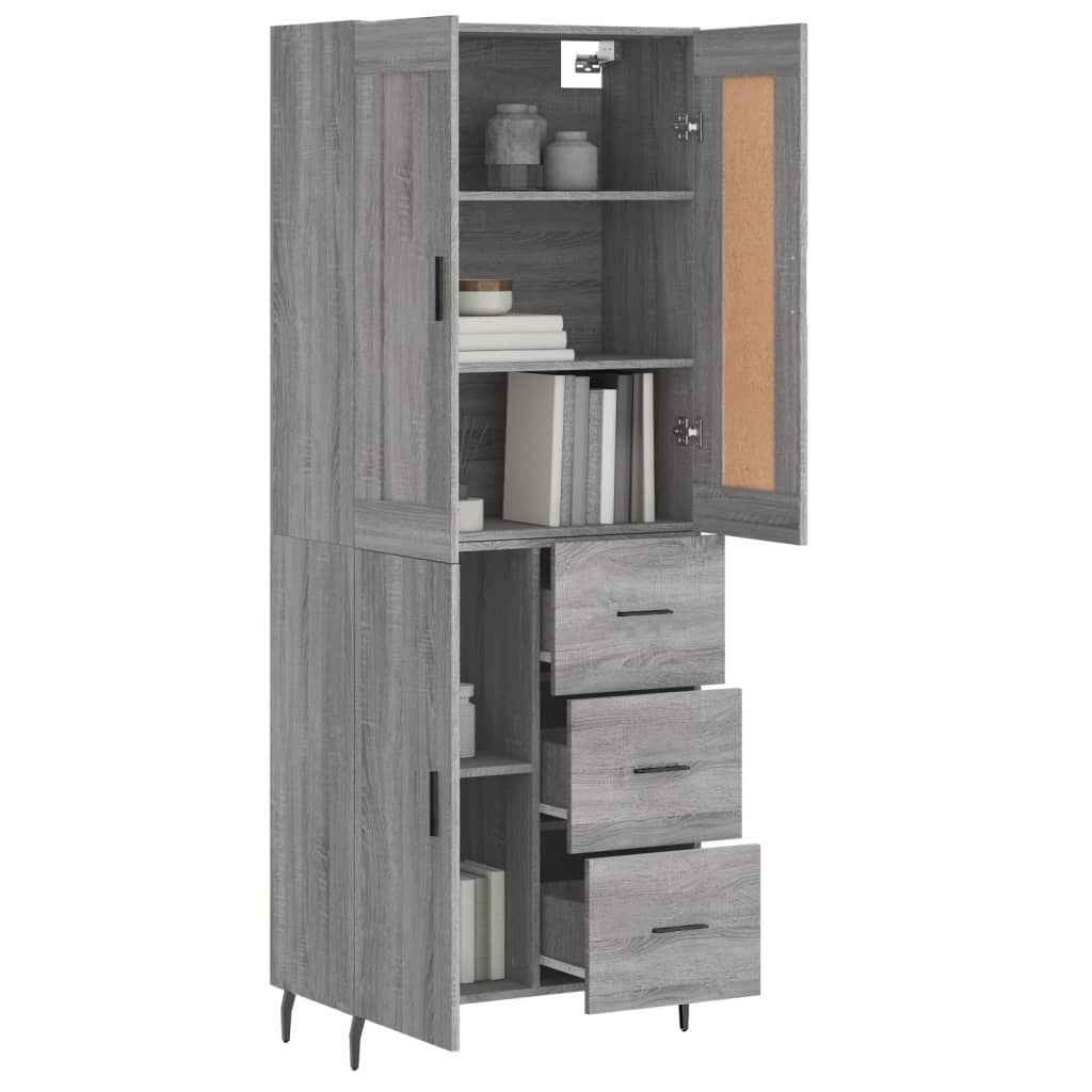 Highboard Grau Sonoma 69,5x34x180 cm Holzwerkstoff