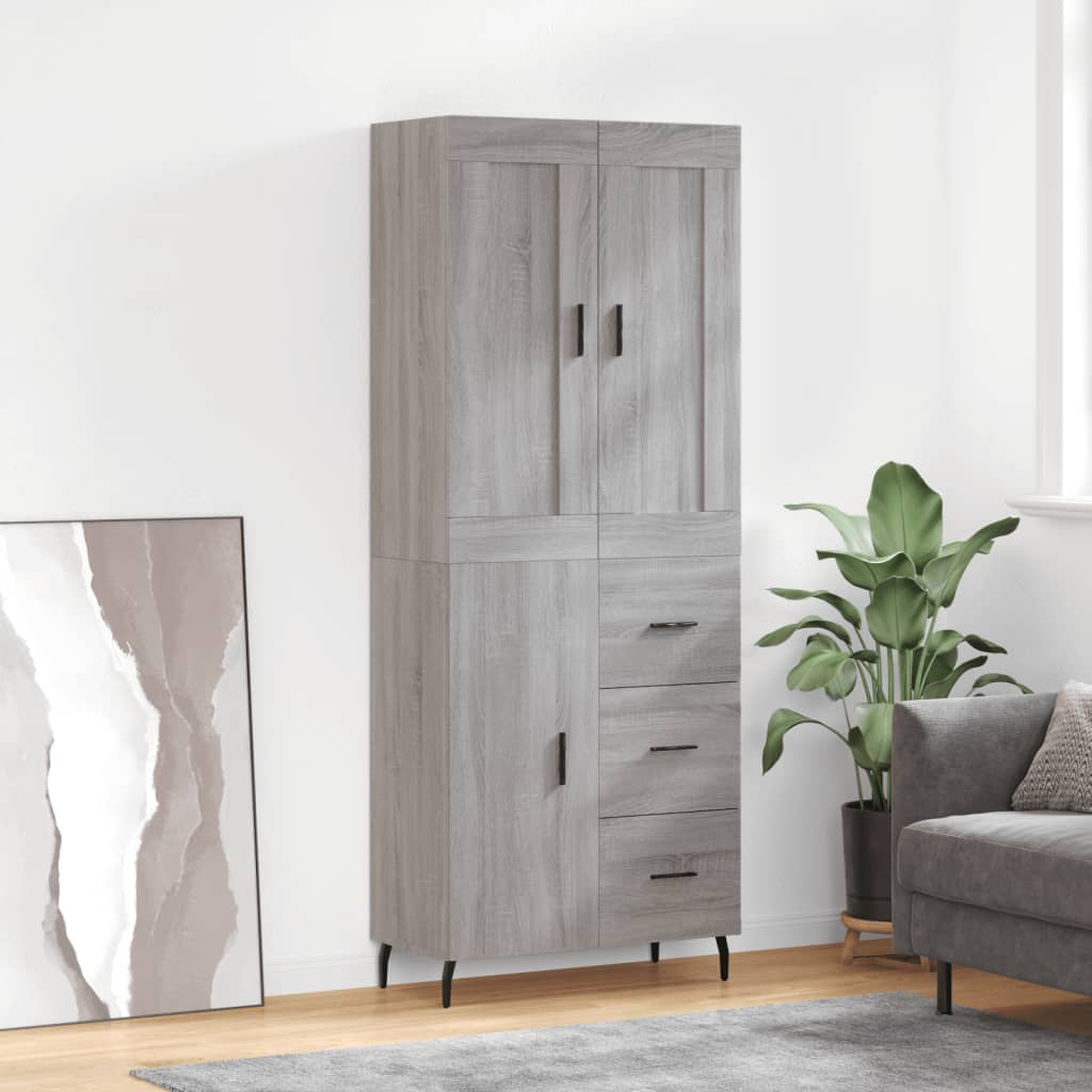 Highboard Grau Sonoma 69,5x34x180 cm Holzwerkstoff