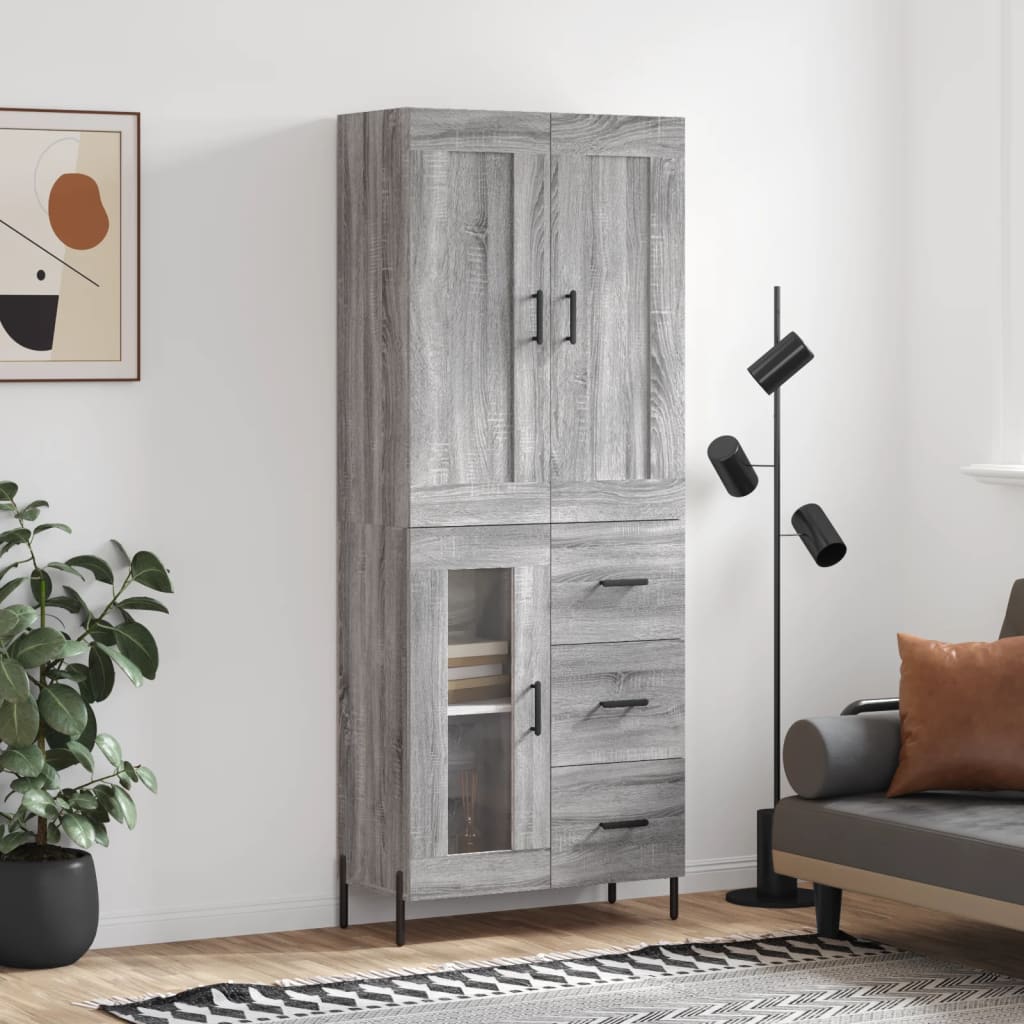 Highboard Grau Sonoma 69,5x34x180 cm Holzwerkstoff