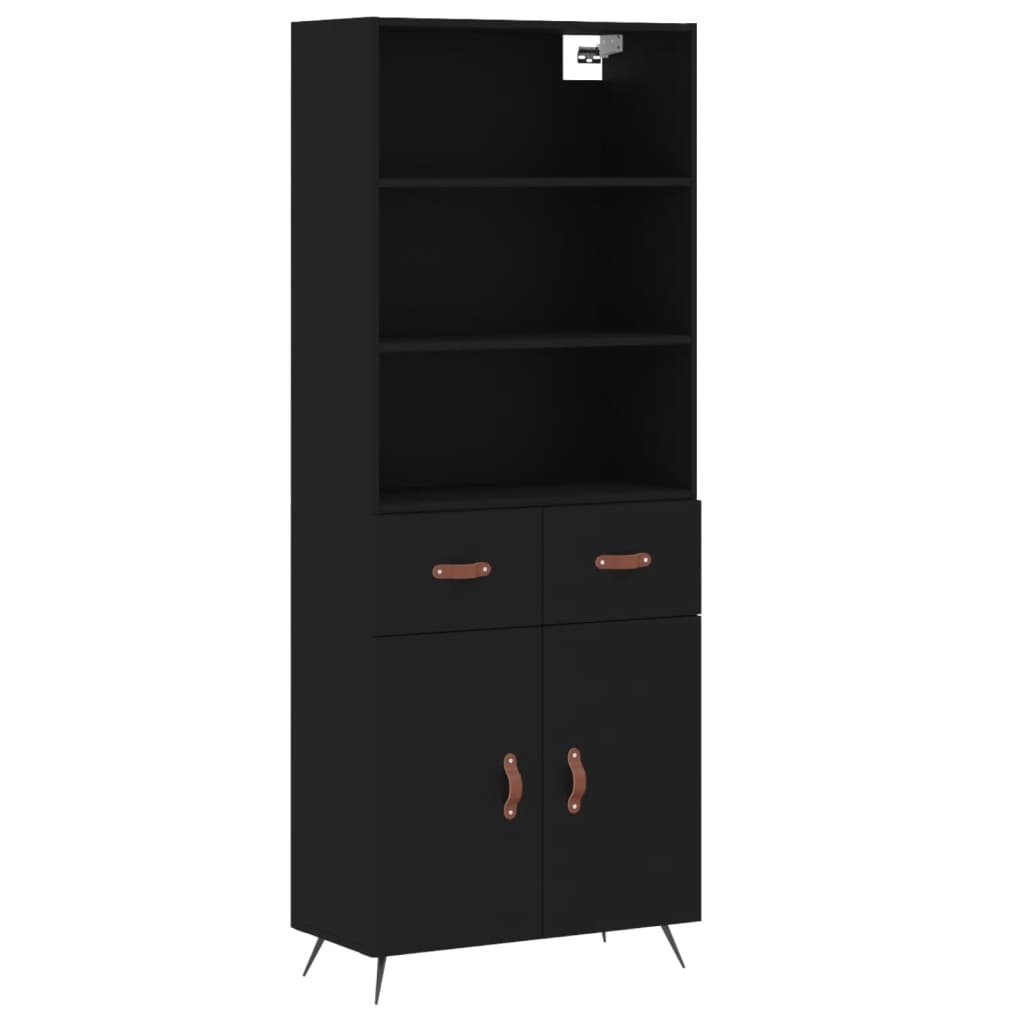 Highboard Schwarz 69,5x34x180 cm Holzwerkstoff