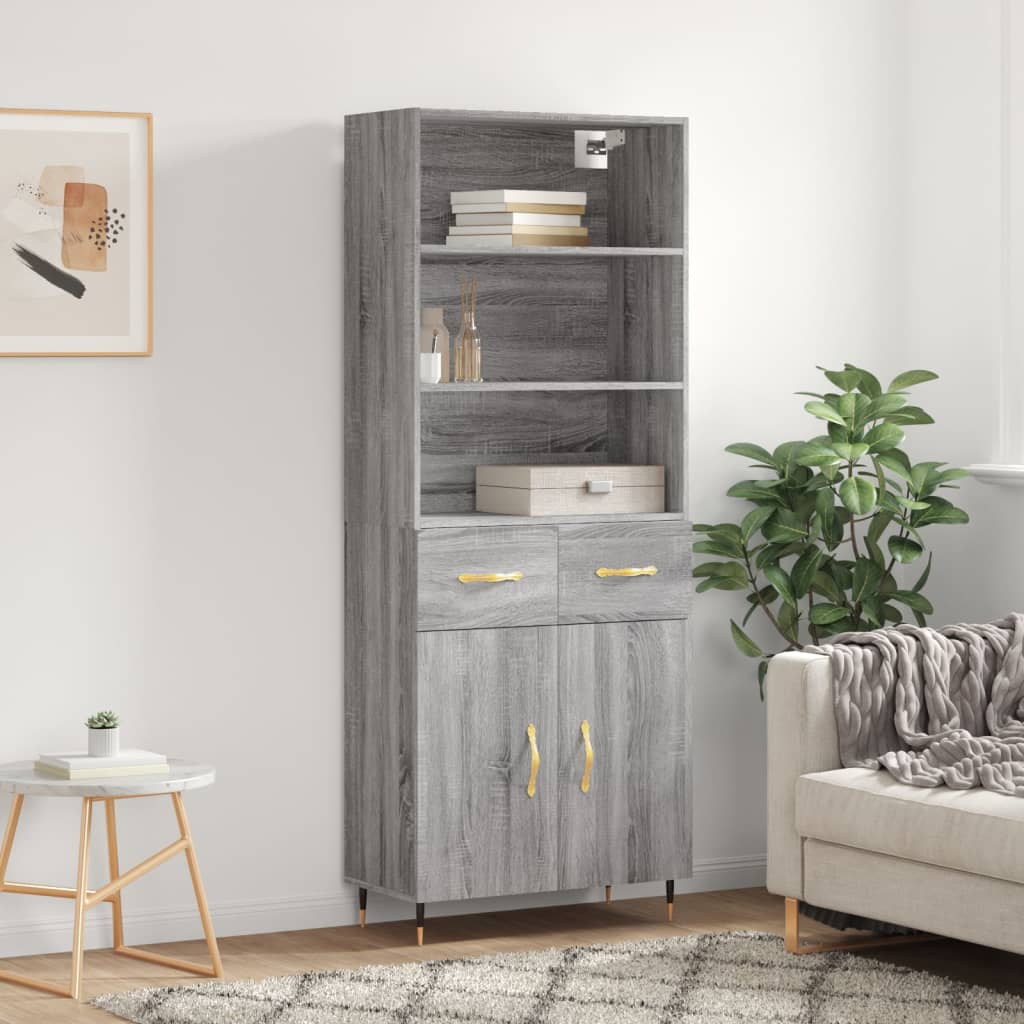 Highboard Grau Sonoma 69,5x34x180 cm Holzwerkstoff