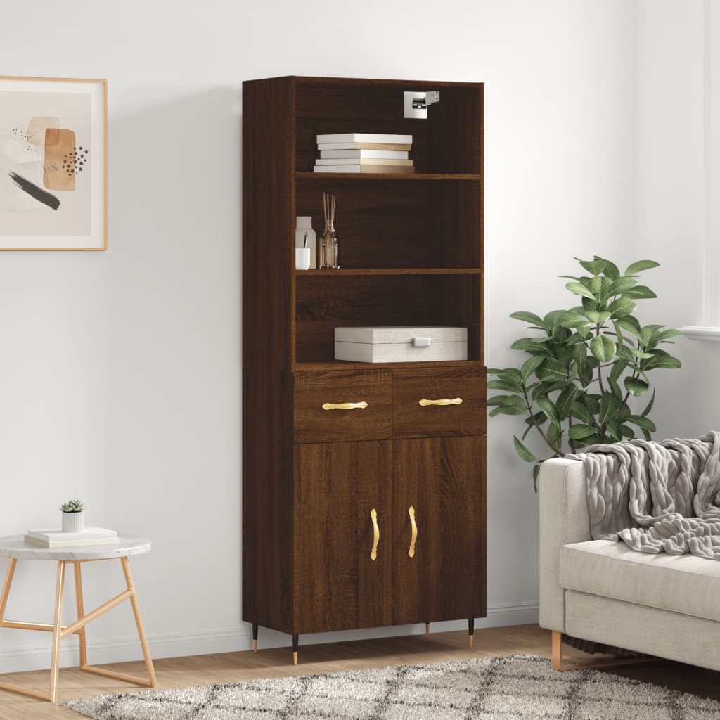 Highboard Braun Eichen-Optik 69,5x34x180 cm Holzwerkstoff