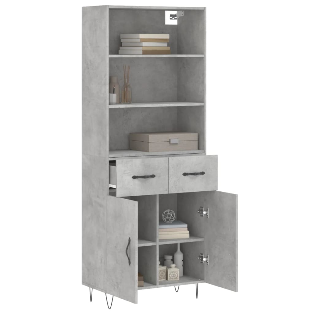 Highboard Betongrau 69,5x34x180 cm Holzwerkstoff