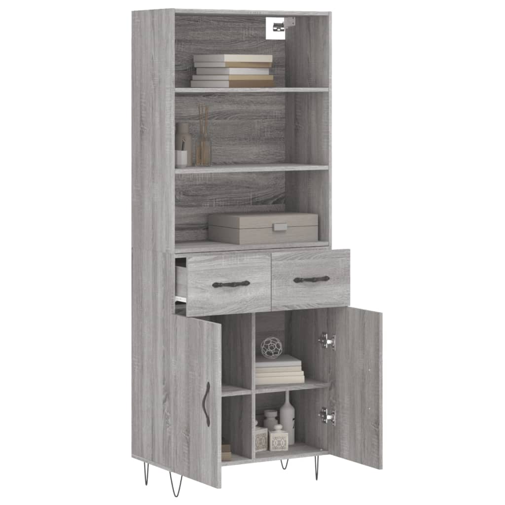 Highboard Grau Sonoma 69,5x34x180 cm Holzwerkstoff