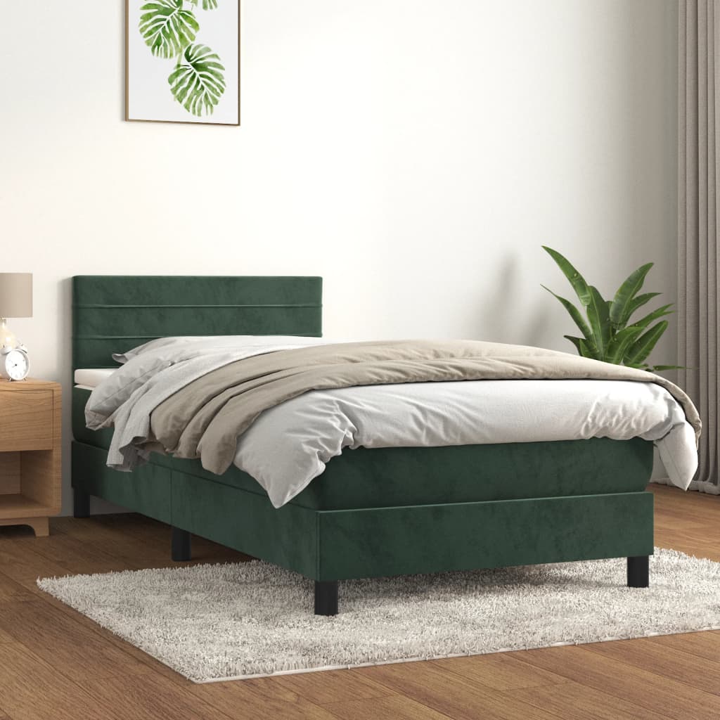 Boxspringbett mit Matratze Dunkelgrün 90x190 cm Samt