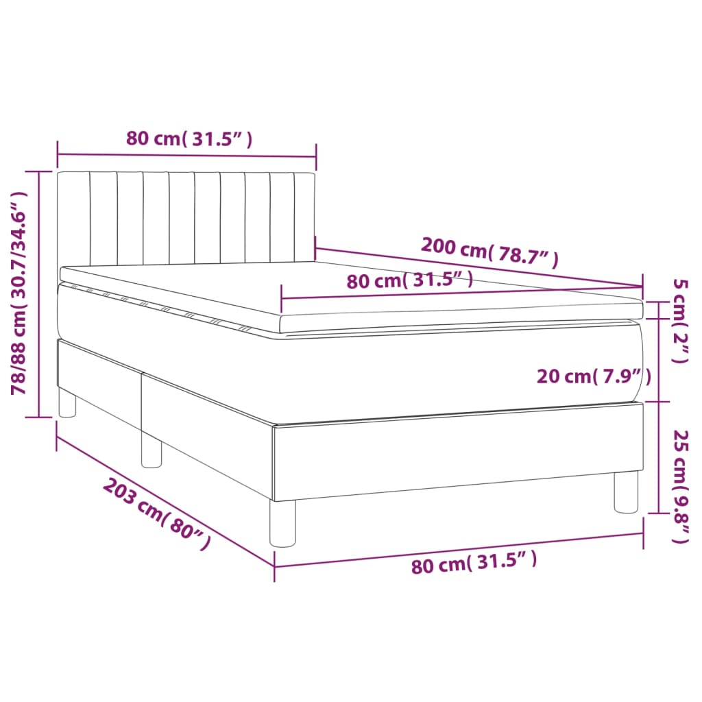 Boxspringbett mit Matratze Dunkelblau 80x200 cm Samt