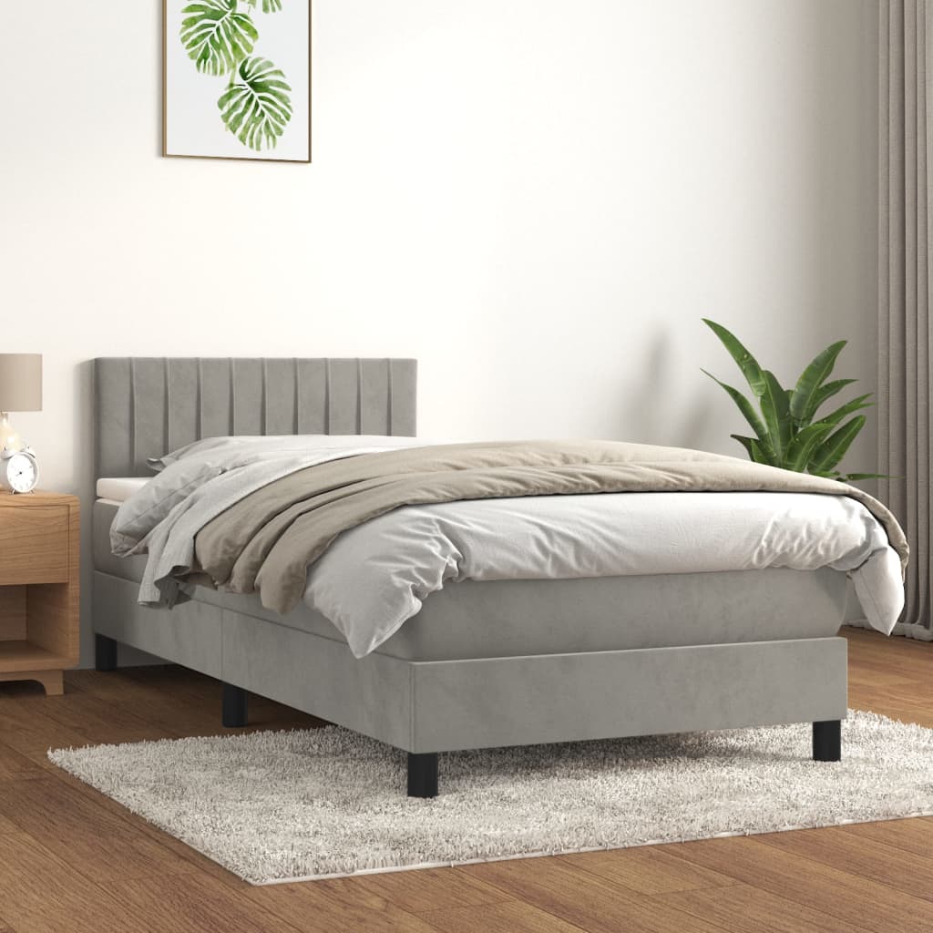 Boxspringbett mit Matratze Hellgrau 90x190 cm Samt