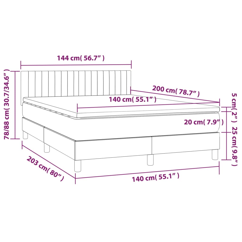 Boxspringbett mit Matratze Dunkelgrau 140x200 cm Samt