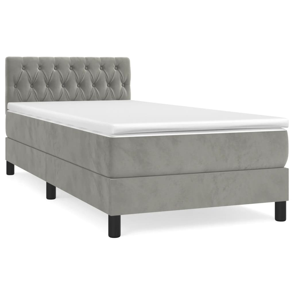 Boxspringbett mit Matratze Hellgrau 90x200 cm Samt