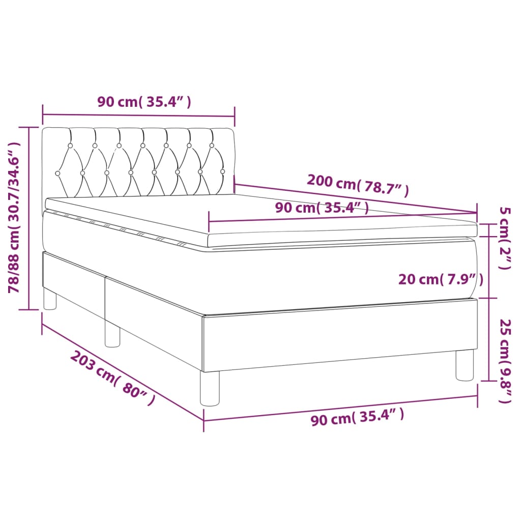 Boxspringbett mit Matratze Dunkelgrau 90x200 cm Samt