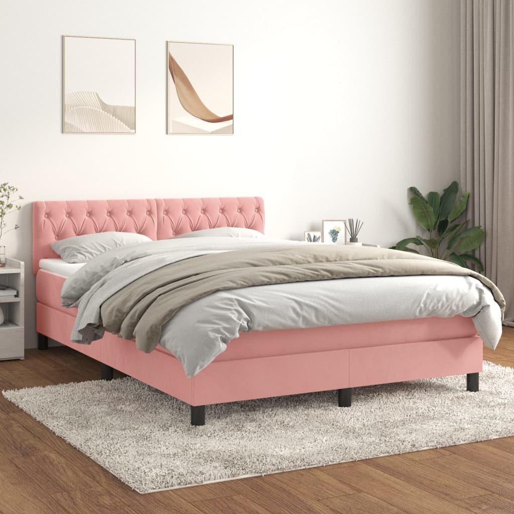 Boxspringbett mit Matratze Rosa 140x200 cm Samt