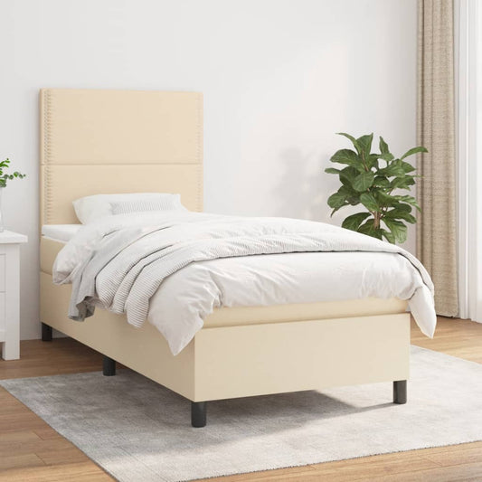 Boxspringbett mit Matratze Creme 90x190 cm Stoff