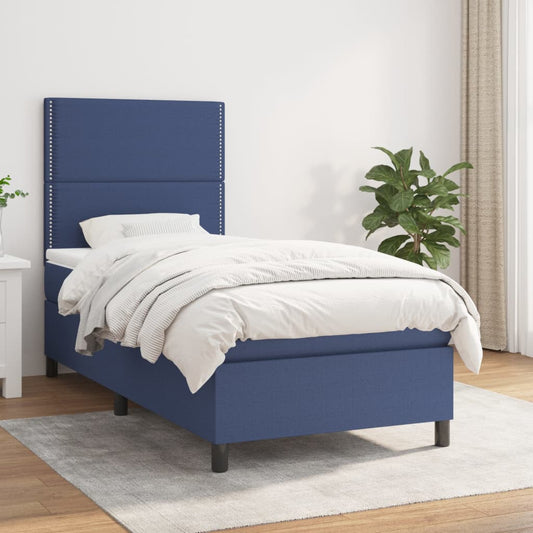 Boxspringbett mit Matratze Blau 90x190 cm Stoff