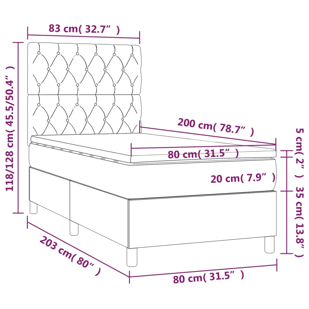 Boxspringbett mit Matratze Creme 80x200 cm Stoff