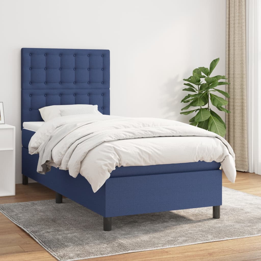 Boxspringbett mit Matratze Blau 100x200 cm Stoff