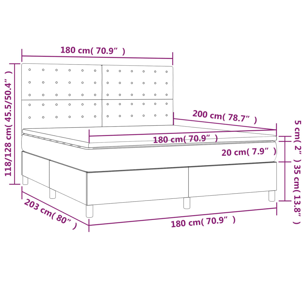 Boxspringbett mit Matratze Schwarz 180x200 cm Stoff