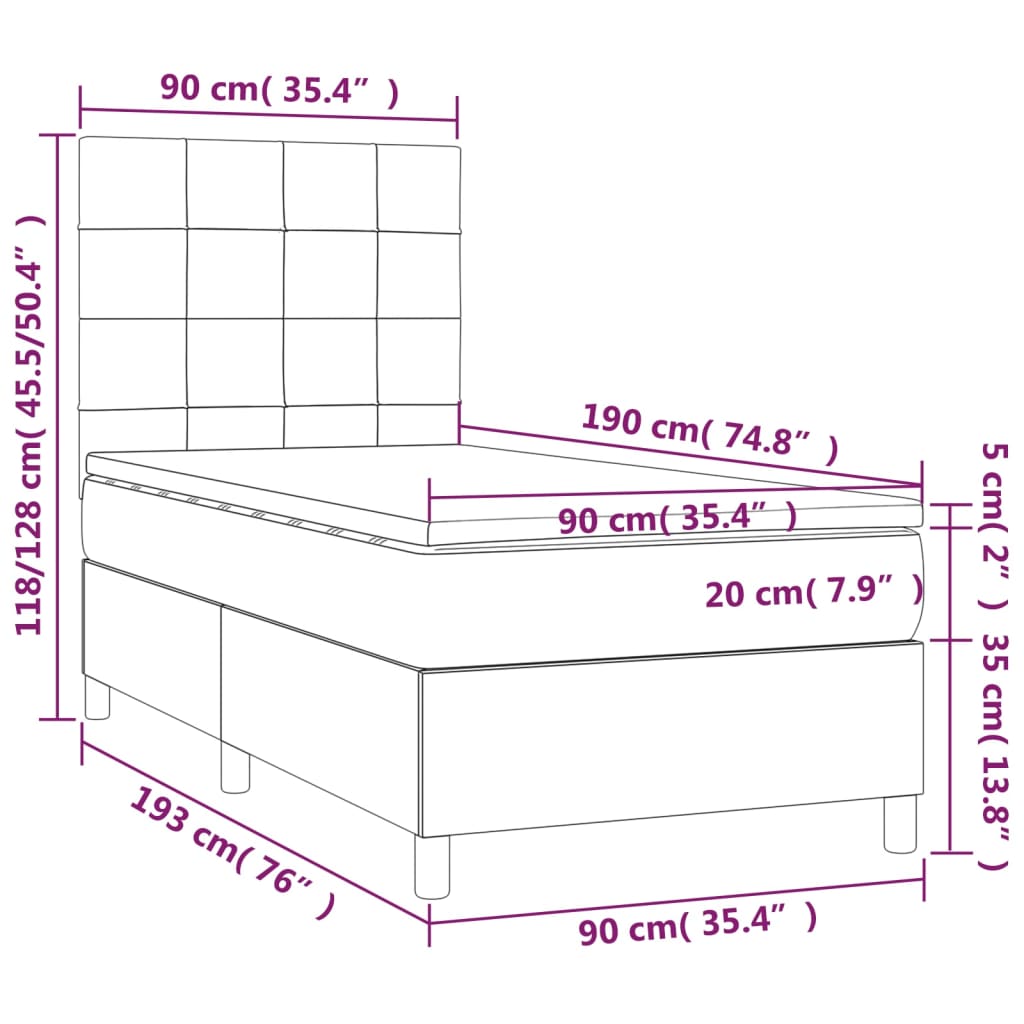 Boxspringbett mit Matratze Dunkelbraun 90x190 cm Stoff