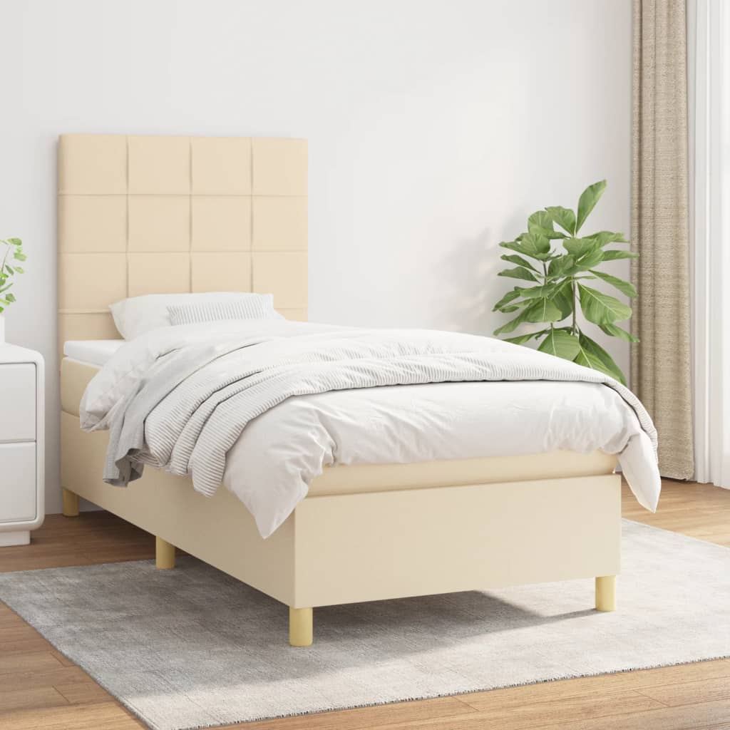 Boxspringbett mit Matratze Creme 90x190 cm Stoff