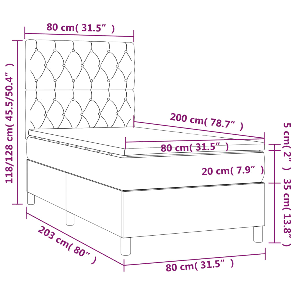 Boxspringbett mit Matratze Hellgrau 80x200 cm Stoff