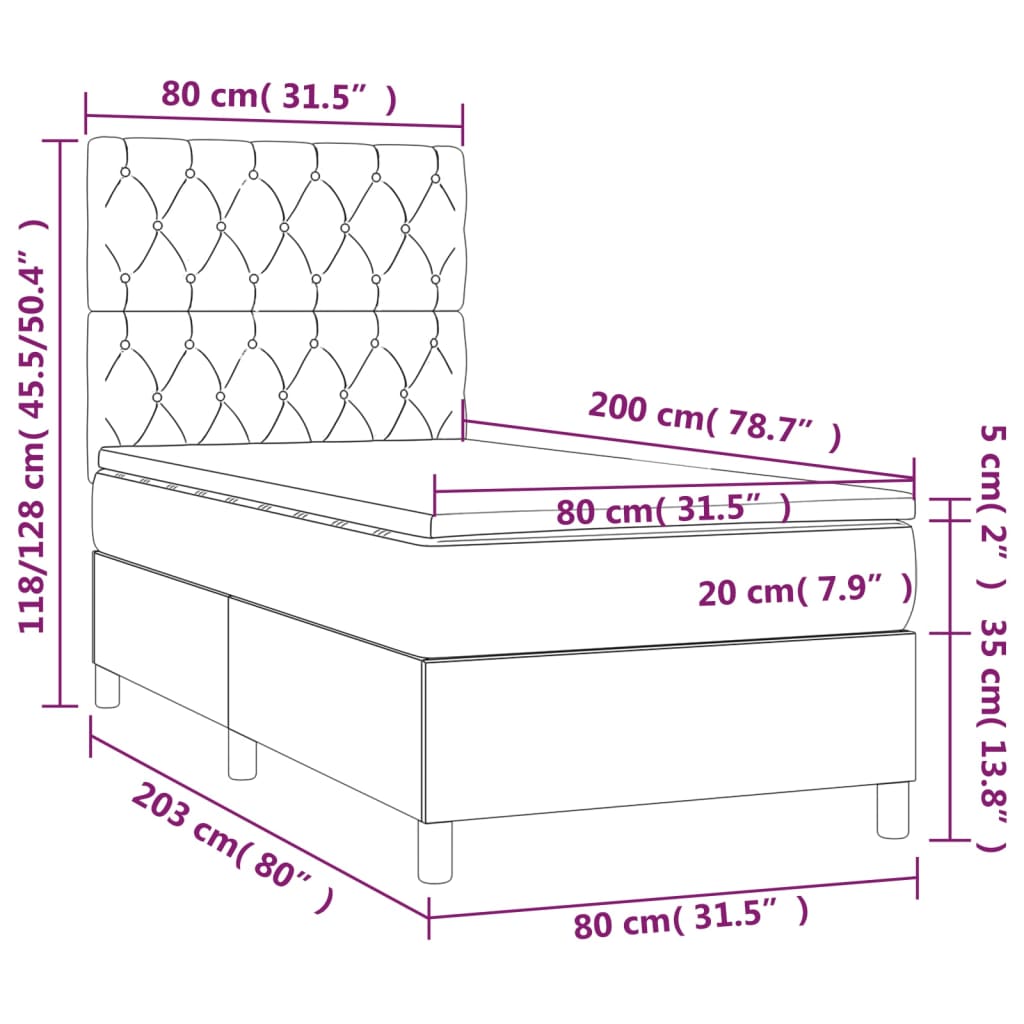 Boxspringbett mit Matratze Creme 80x200 cm Stoff