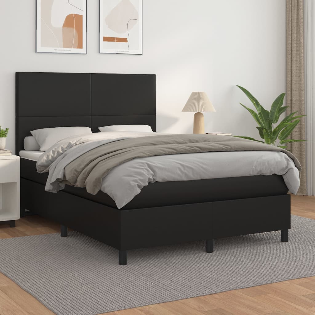 Boxspringbett mit Matratze Schwarz 140x200 cm Kunstleder