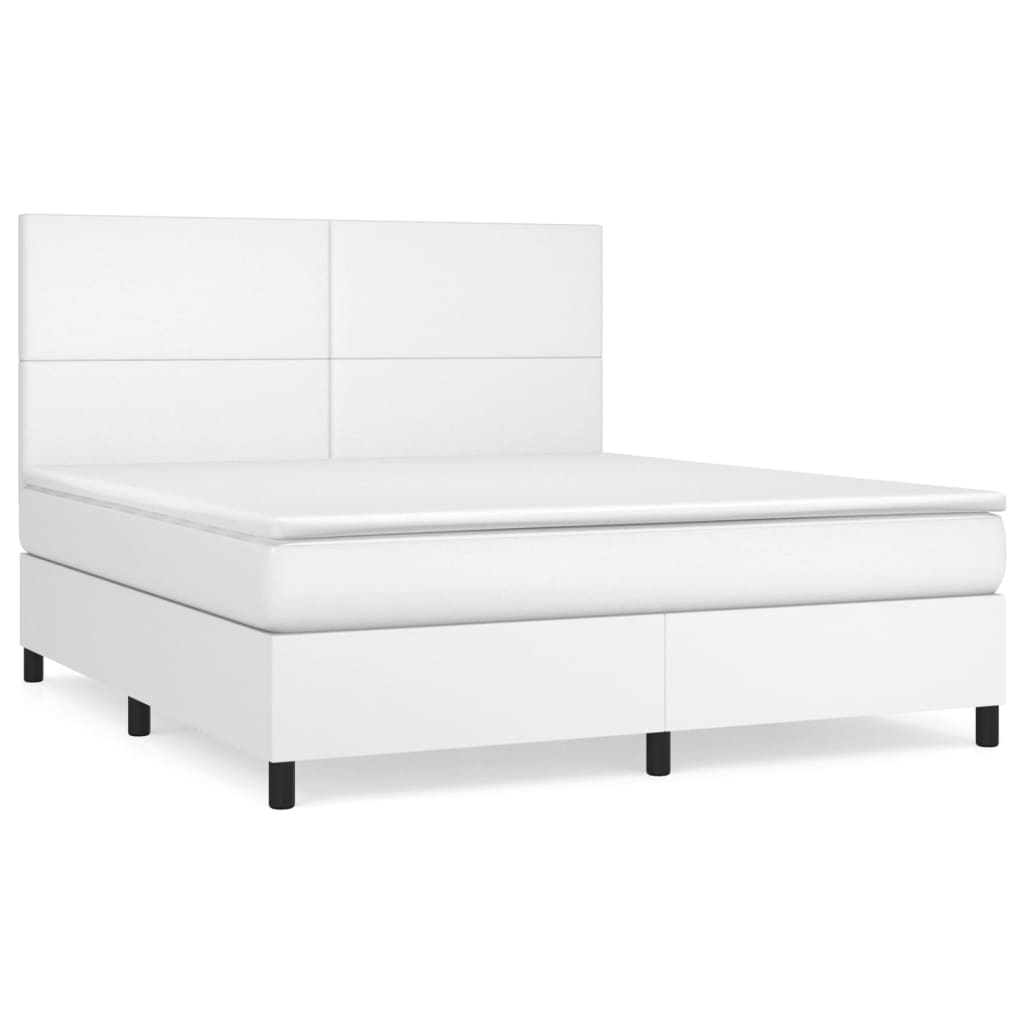 Boxspringbett mit Matratze Weiß 160x200 cm Kunstleder