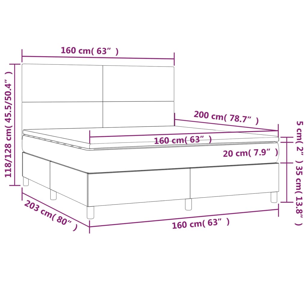 Boxspringbett mit Matratze Grau 160x200 cm Kunstleder