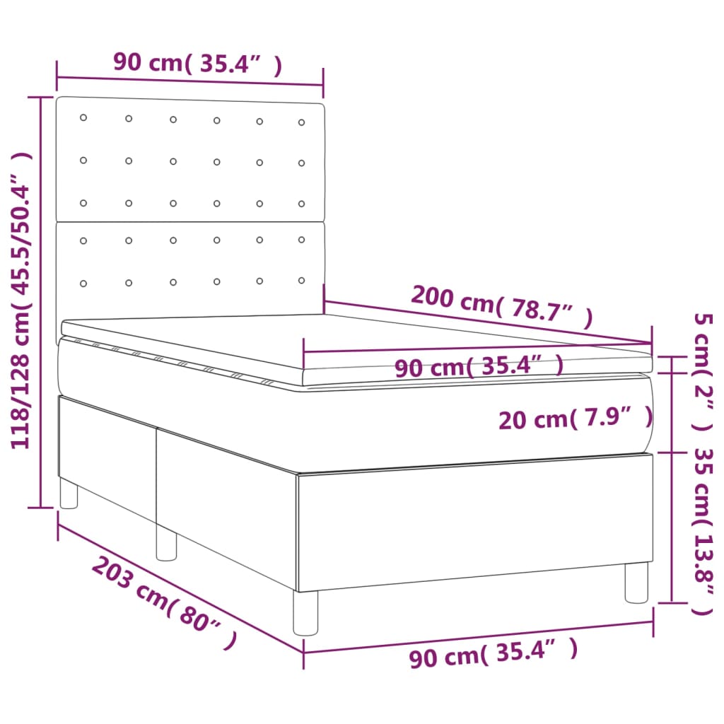 Boxspringbett mit Matratze Cappuccino-Braun 90x200cm Kunstleder