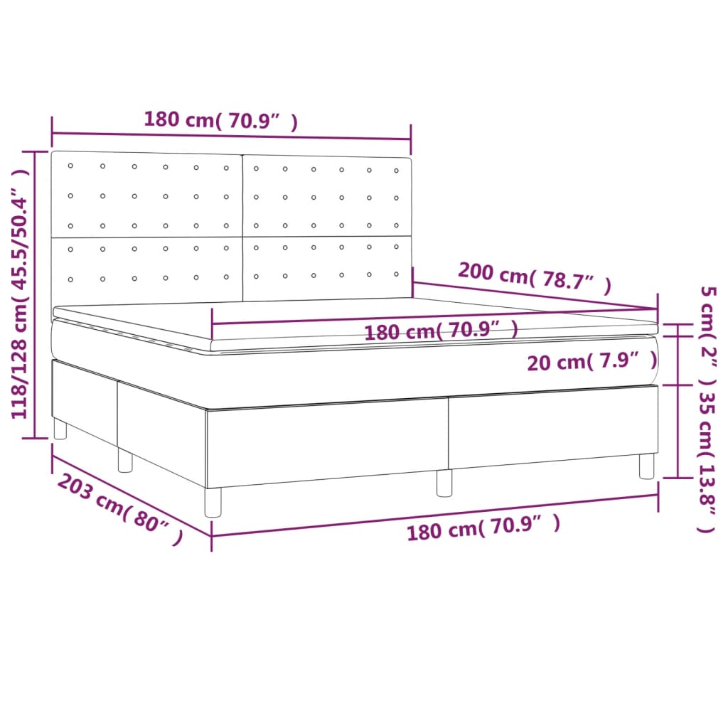 Boxspringbett Matratze Cappuccino-Braun 180x200 cm Kunstleder