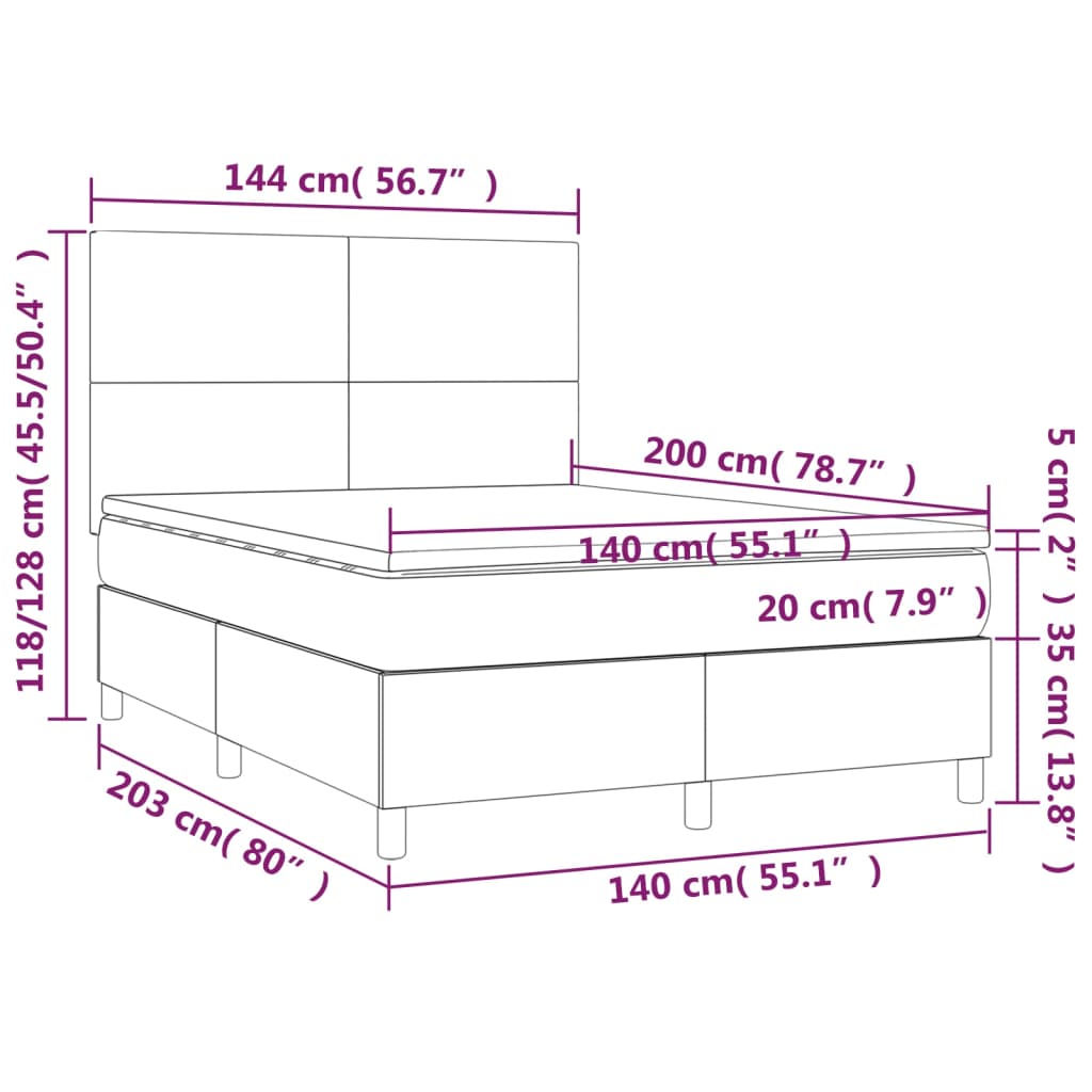 Boxspringbett mit Matratze Dunkelgrau 140x200 cm Samt