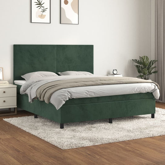 Boxspringbett mit Matratze Dunkelgrün 160x200 cm Samt