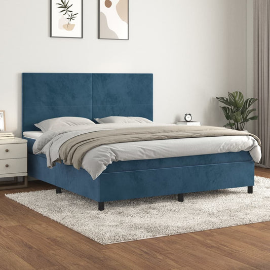 Boxspringbett mit Matratze Dunkelblau 160x200 cm Samt