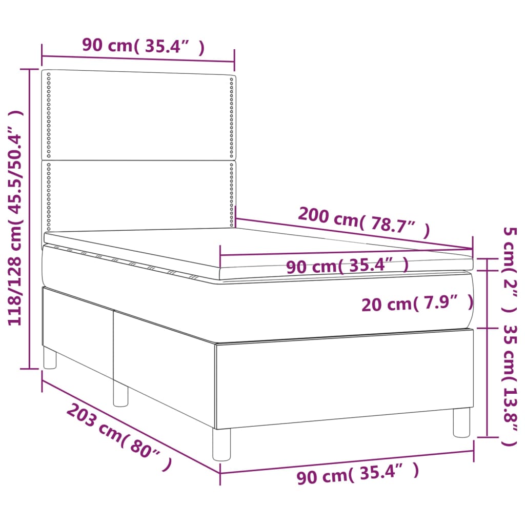 Boxspringbett mit Matratze Schwarz 90x200 cm Samt