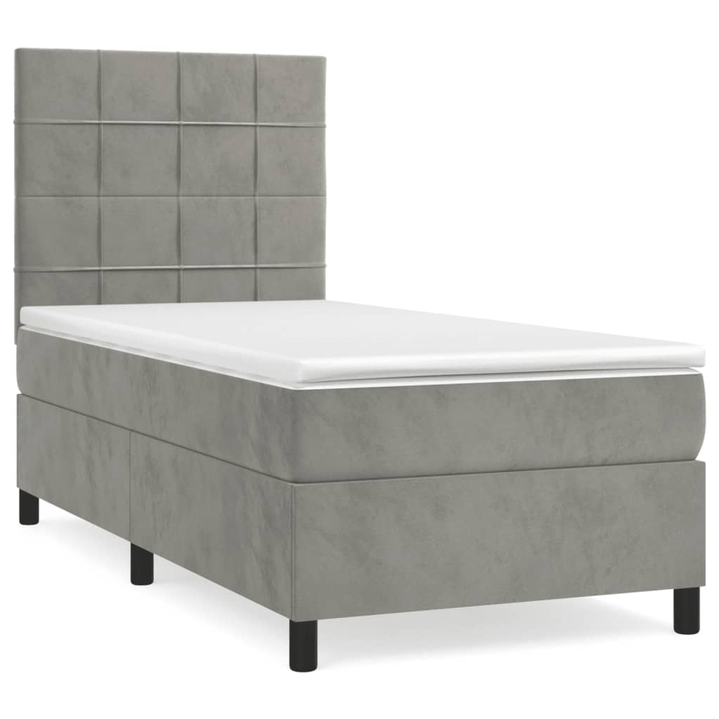 Boxspringbett mit Matratze Hellgrau 90x200 cm Samt