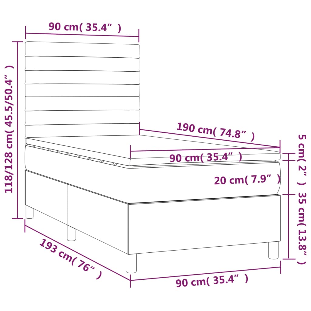 Boxspringbett mit Matratze Hellgrau 90x190 cm Samt