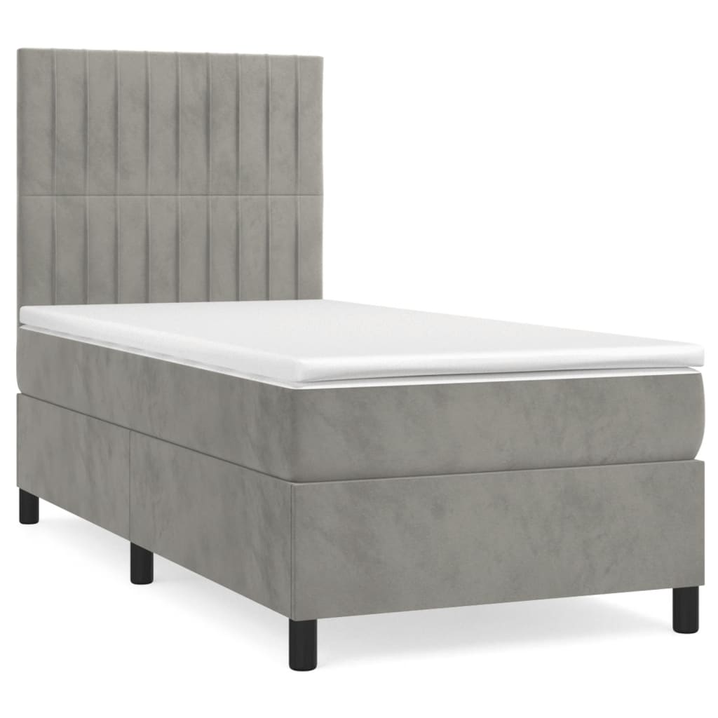 Boxspringbett mit Matratze Hellgrau 90x190 cm Samt