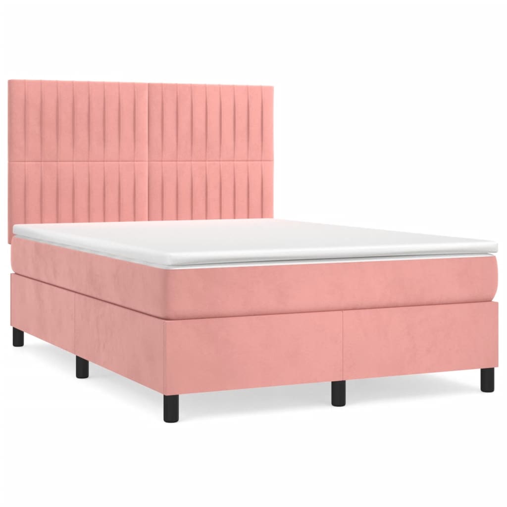 Boxspringbett mit Matratze Rosa 140x200 cm Samt