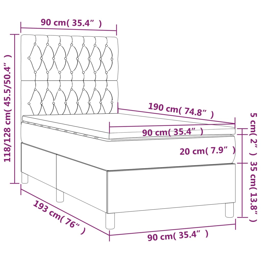 Boxspringbett mit Matratze Dunkelgrau 90x190 cm Samt