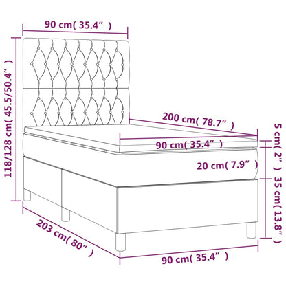 Boxspringbett mit Matratze Hellgrau 90x200 cm Samt