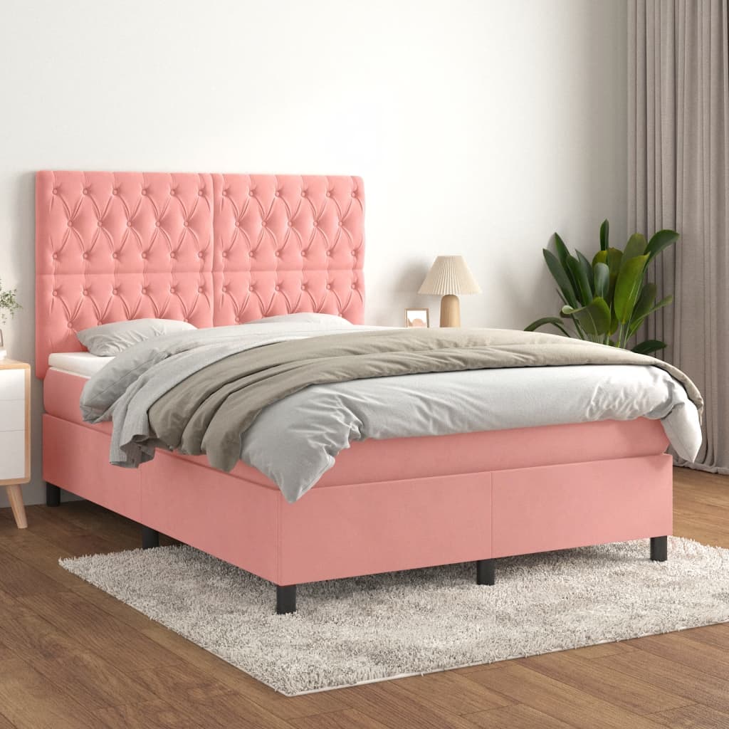 Boxspringbett mit Matratze Rosa 140x200 cm Samt