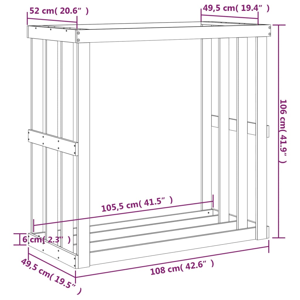 Outdoor-Kaminholzregal 108x52x106 cm Massivholz Kiefer