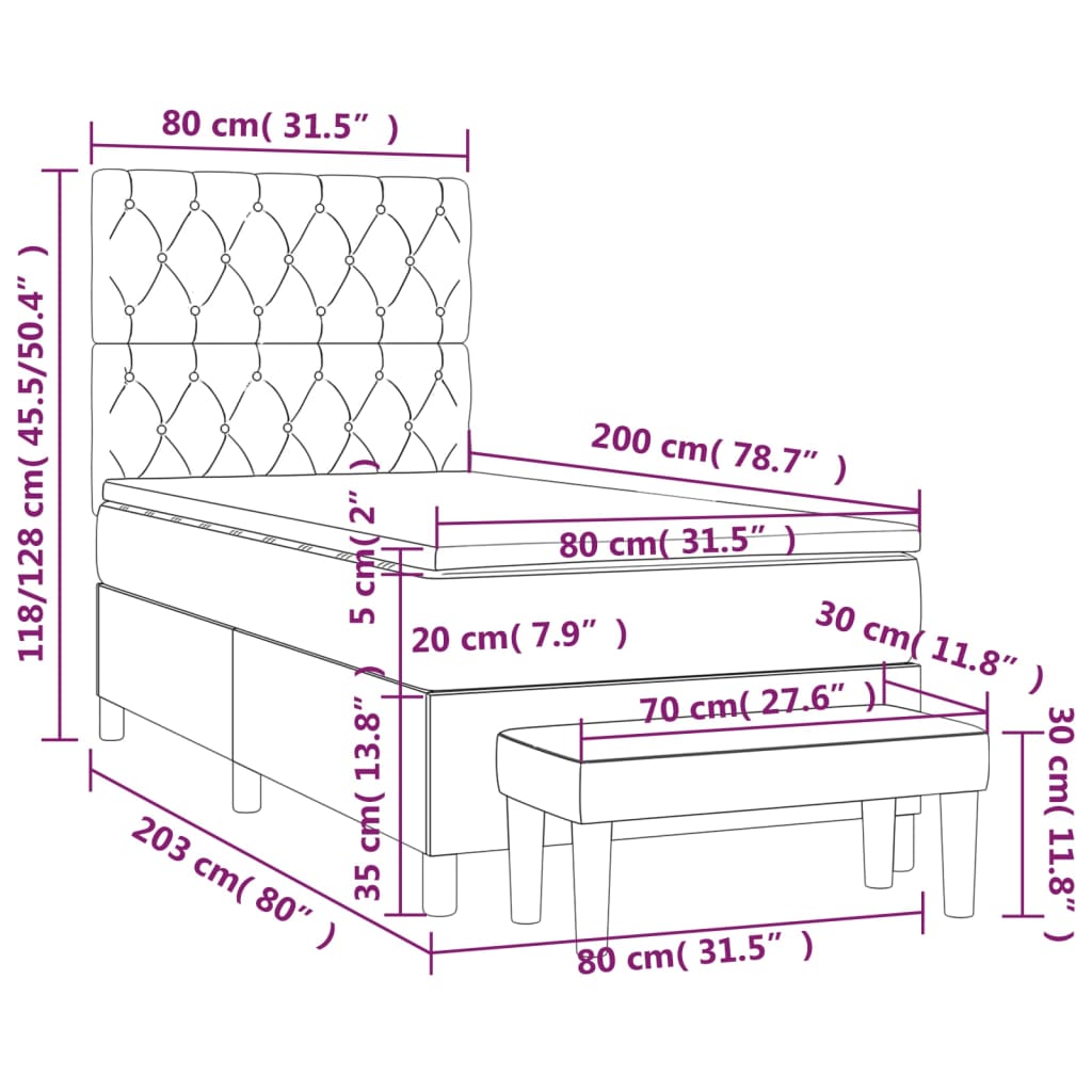 Boxspringbett mit Matratze Creme 80x200 cm Stoff