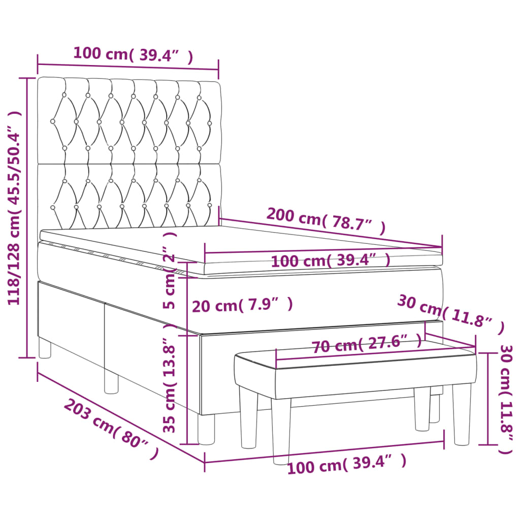 Boxspringbett mit Matratze Dunkelgrau 100x200 cm Stoff