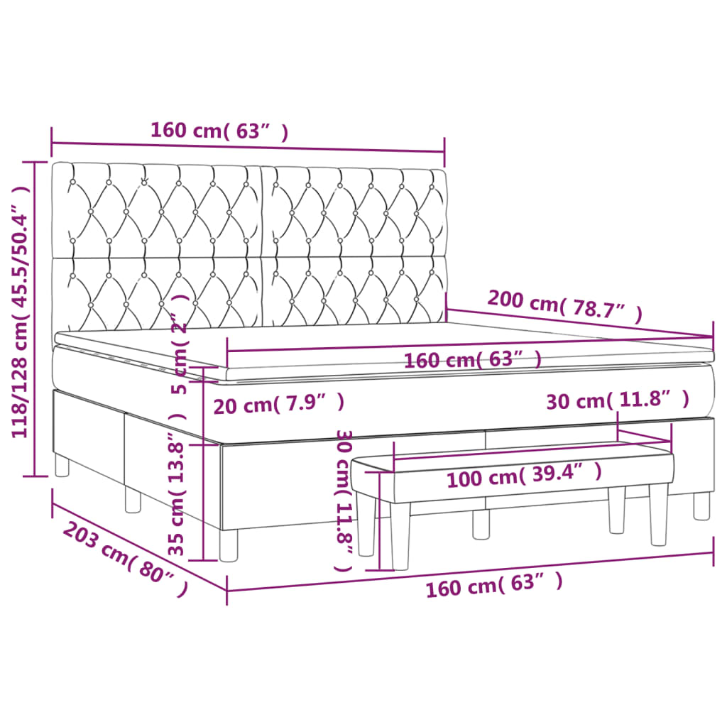 Boxspringbett mit Matratze Schwarz 160x200 cm Stoff