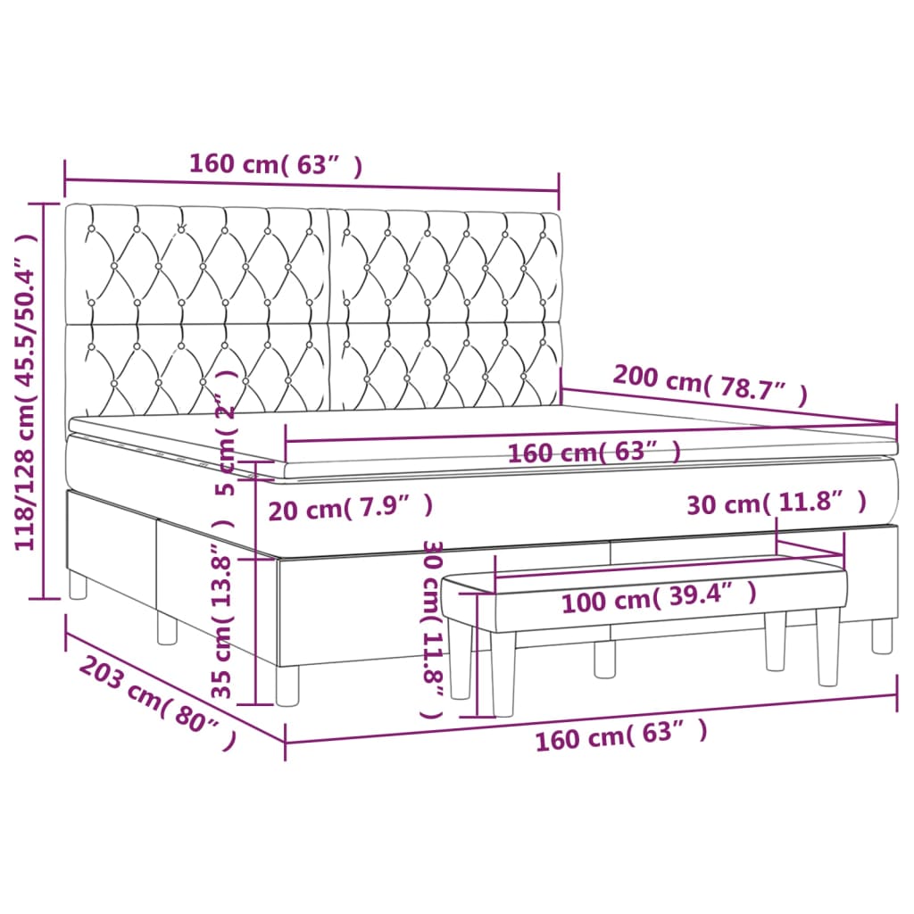 Boxspringbett mit Matratze Blau 160x200 cm Stoff