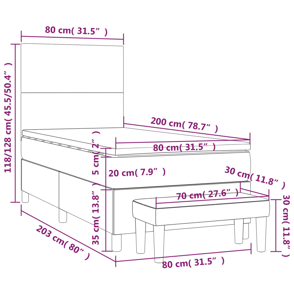 Boxspringbett mit Matratze Hellgrau 80x200 cm Stoff