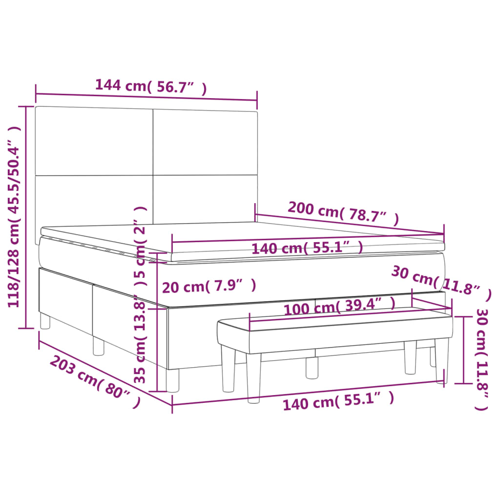 Boxspringbett mit Matratze Schwarz 140x200 cm Stoff