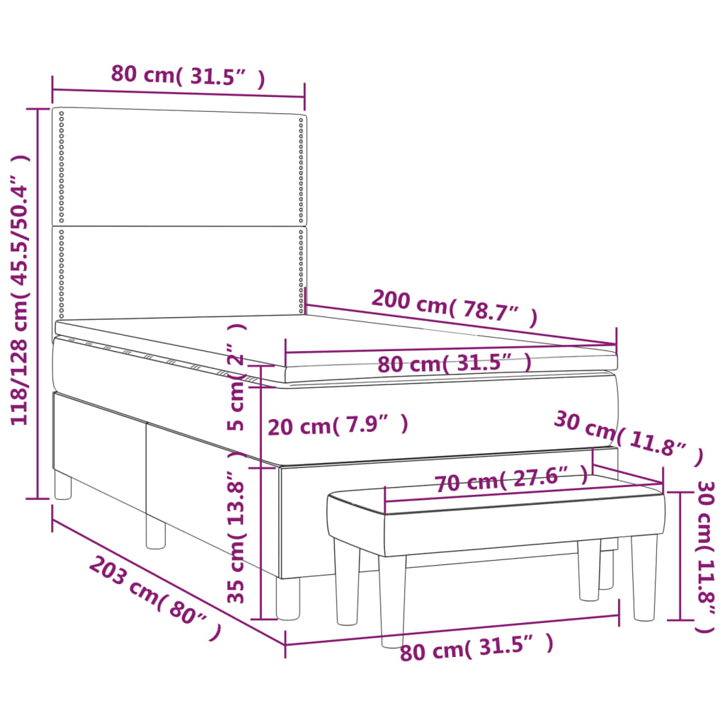 Boxspringbett mit Matratze Hellgrau 80x200 cm Stoff