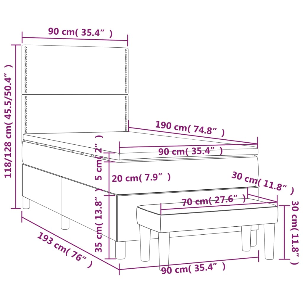 Boxspringbett mit Matratze Taupe 90x190 cm Stoff